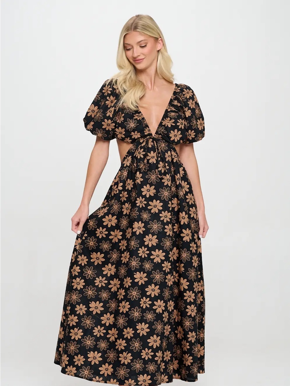 NWT Black & Tan Floral Cutout Maxi Dress